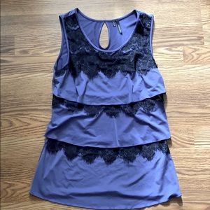 Purple Maurices sleeveless with black lace ruffles